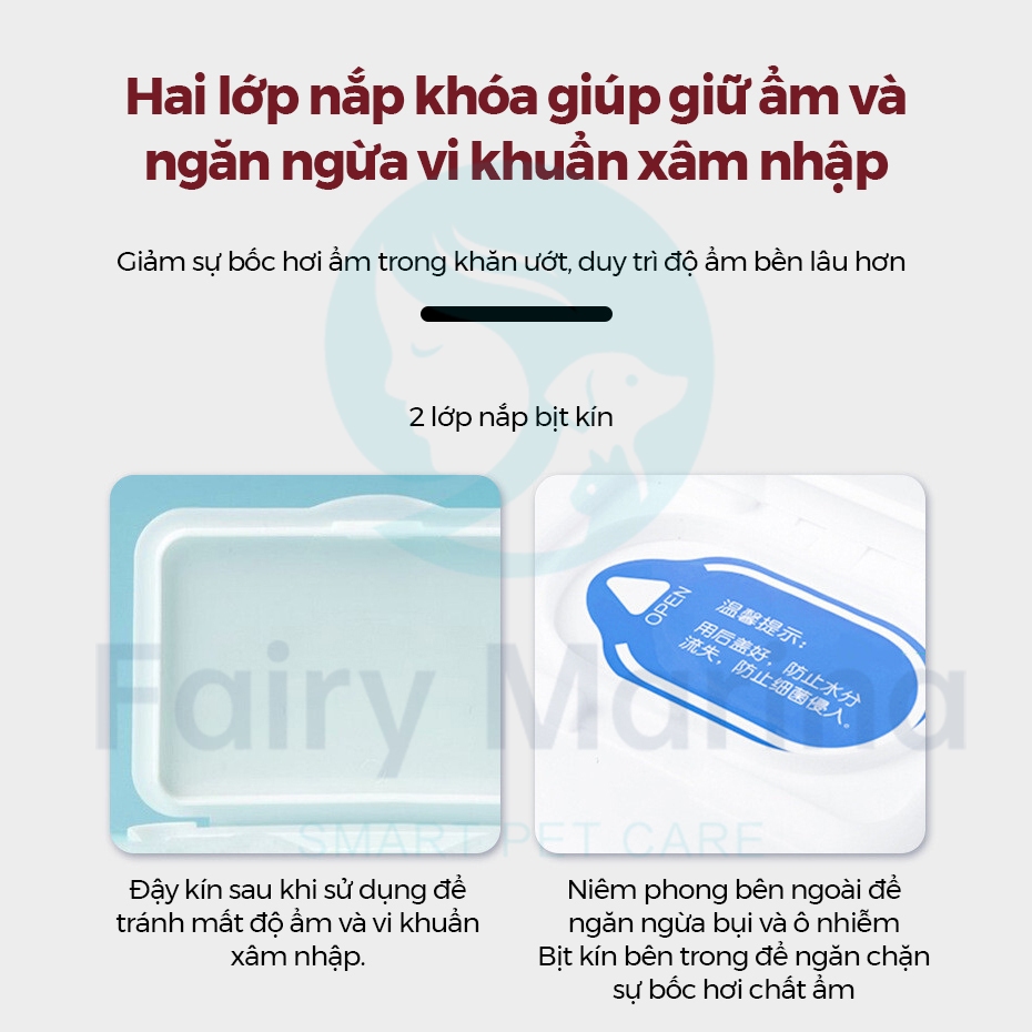 Giấy ướt lau toàn thân cho thú cưng KOJIMA, Khăn ướt vệ sinh chó mèo khử trùng kháng khuẩn bịch 100 chiếc - Fairy Marina