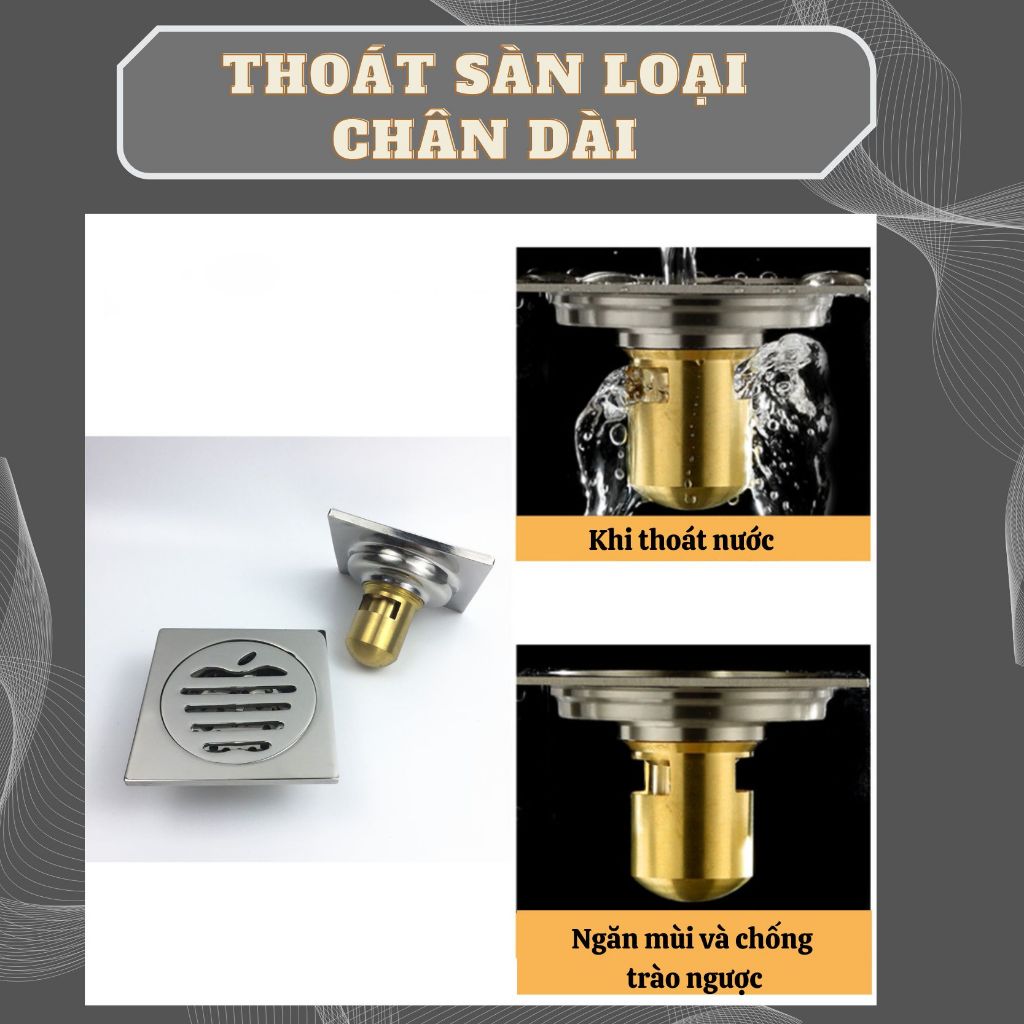 Phễu thoát sàn chống mùi hôi trào ngược inox 304 cao cấp TBVS89 - bảo hành 12 tháng
