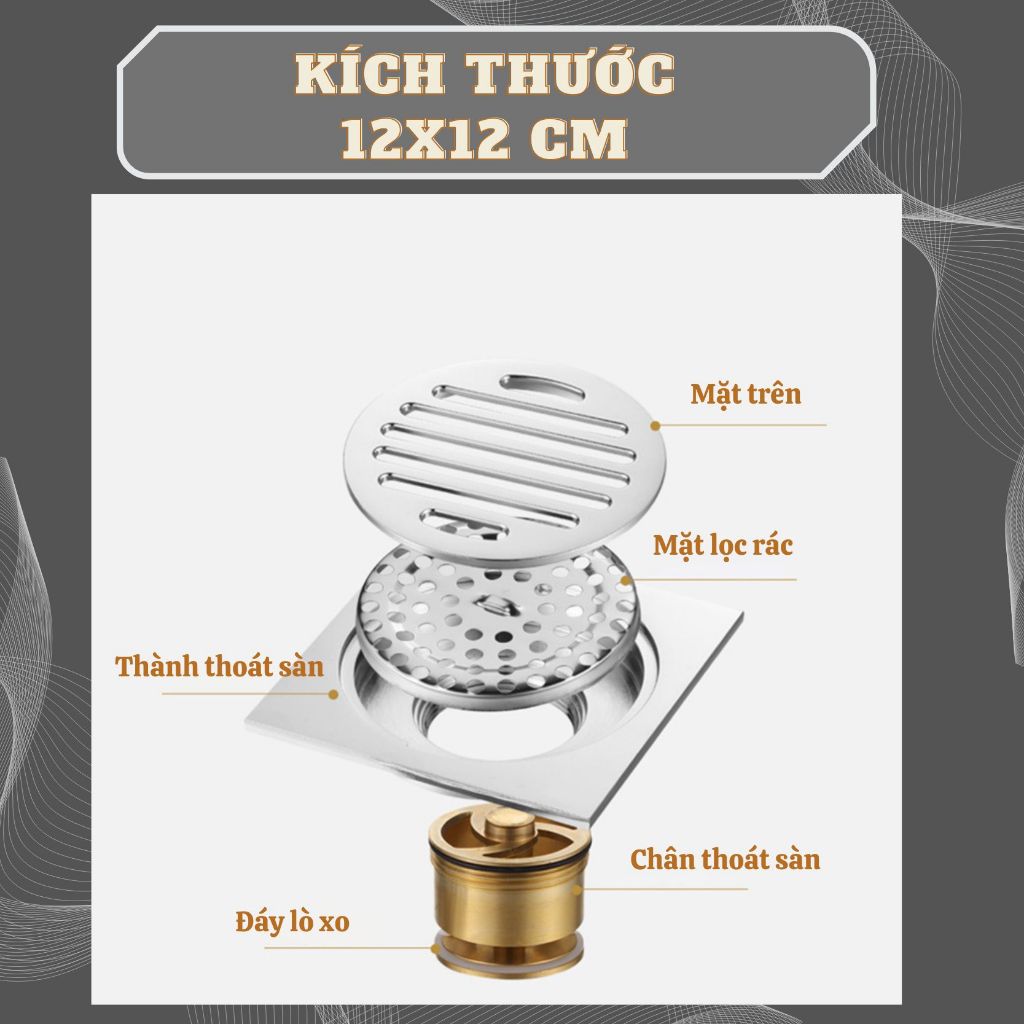 Phễu thoát sàn chống mùi hôi trào ngược inox 304 cao cấp TBVS89 - bảo hành 12 tháng