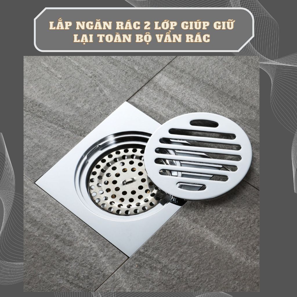 Phễu thoát nước sàn đa năng phụ hợp với mọi kích thước ông thoát, ngăn vùi hôi kích thước 12x12cm chất liệu inox 304