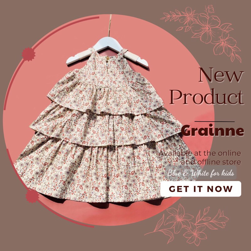 Đầm cho bé gái GRAINNE 3 tầng yếm. Chất thô Hàn mềm mượt, 2 màu nâu và trắng