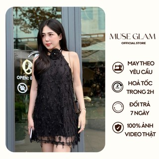 Đầm cổ yếm nữ kèm nơ cổ MUSE GLAM dáng xòe hàng thiết kế nhiều màu cao cấp MGD22
