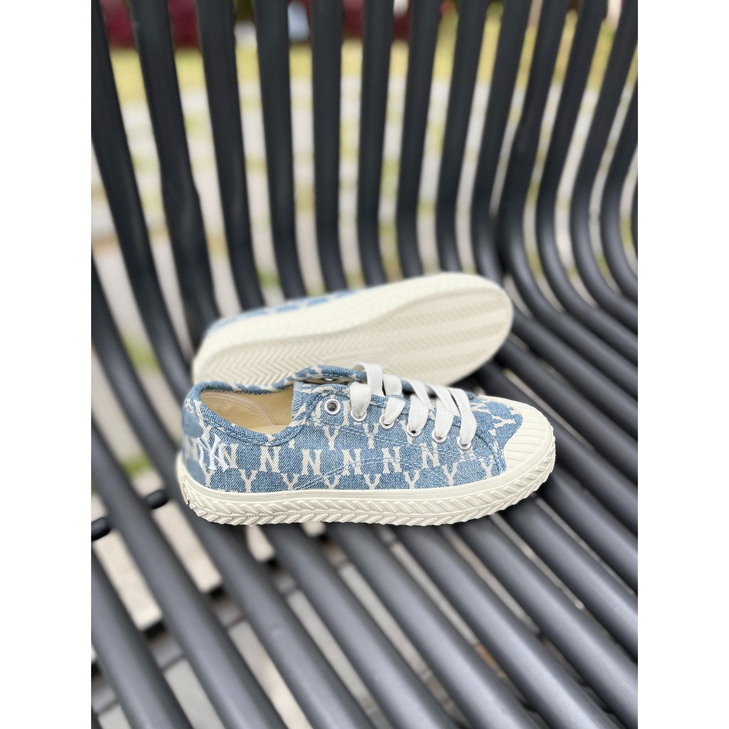 Giày MLB Playball Monogram denim xanh nhạt chính hãng, giày bánh mì nữ MLB chữ NY thêu