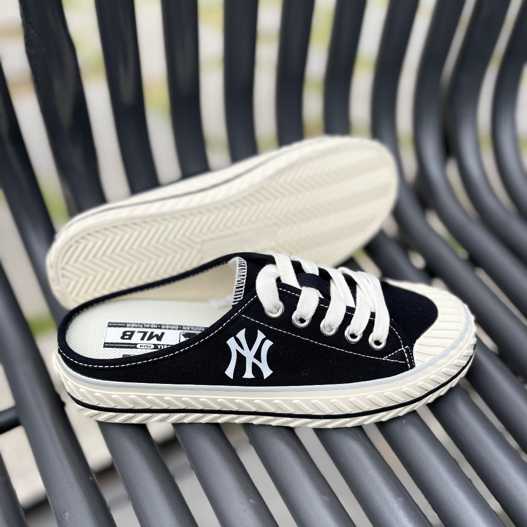 Giày MLB Playball Origin Mule màu đen phản quang, sục nữ MLB logo NY chính hãng