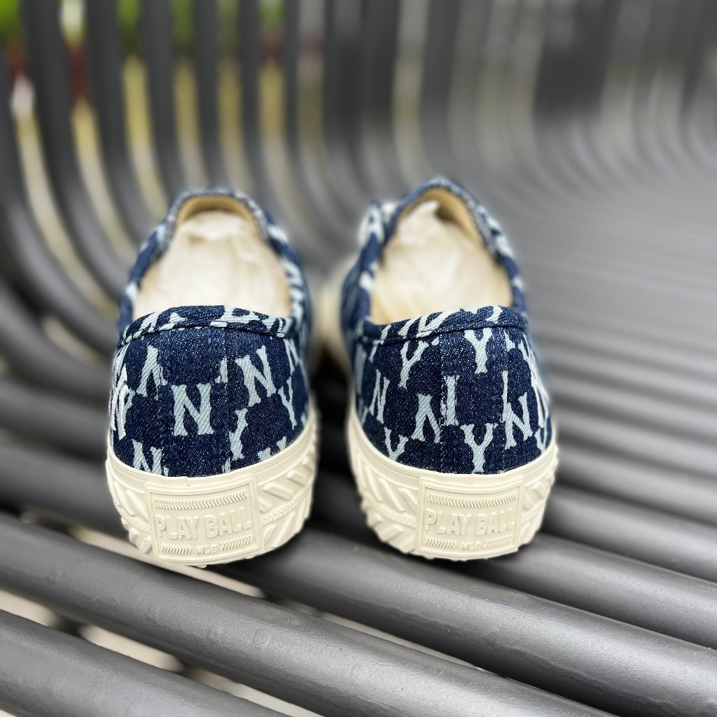 Giày MLB Playball Monogram xanh đậm chính hãng, giày bánh mì MLB logo NY thêu