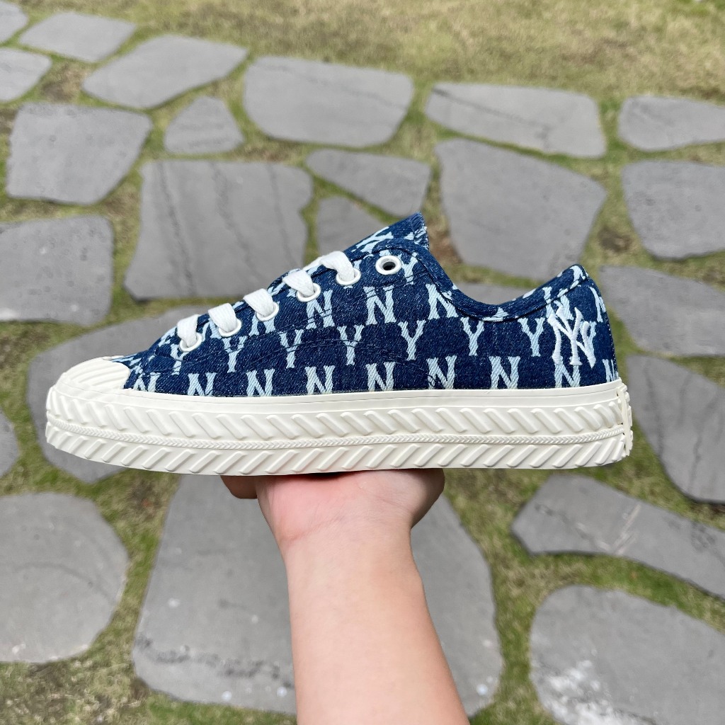 Giày MLB Playball Monogram xanh đậm chính hãng, giày bánh mì MLB logo NY thêu