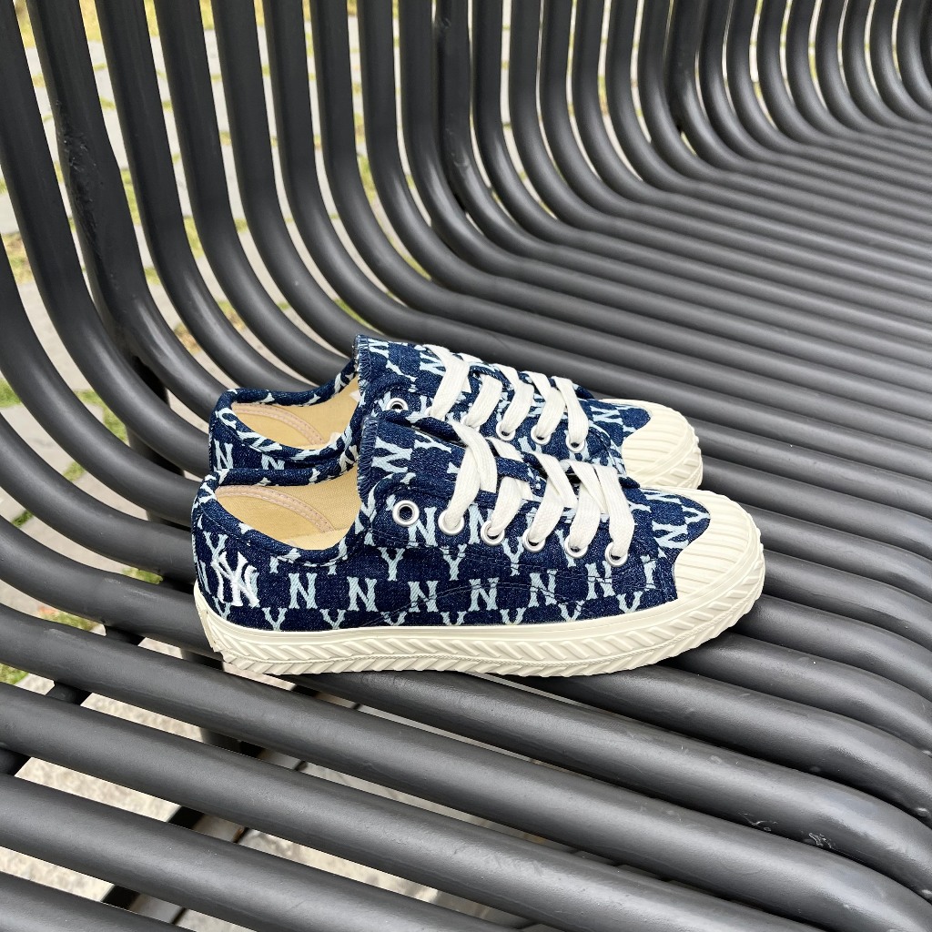 Giày MLB Playball Monogram xanh đậm chính hãng, giày bánh mì MLB logo NY thêu