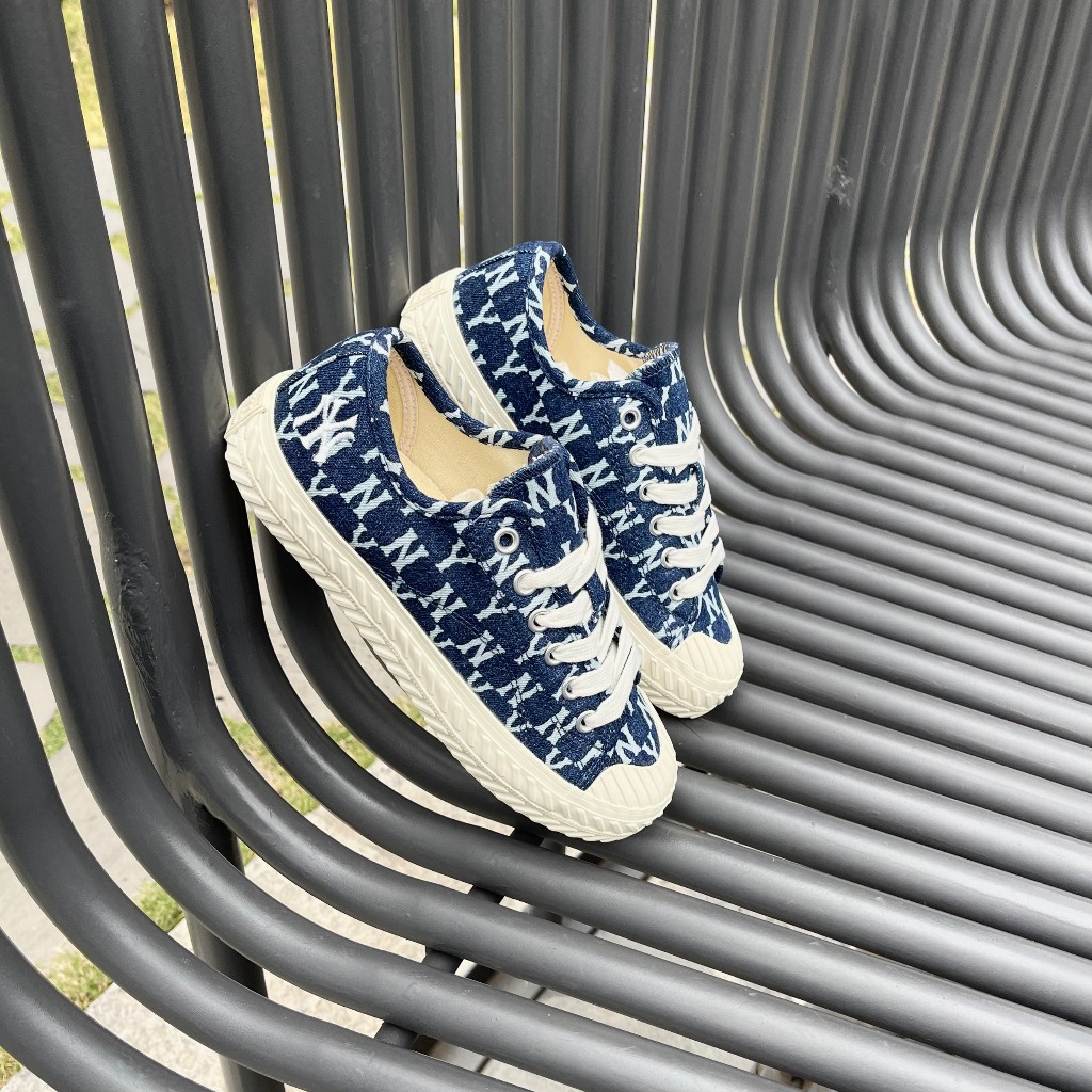 Giày MLB Playball Monogram xanh đậm chính hãng, giày bánh mì MLB logo NY thêu