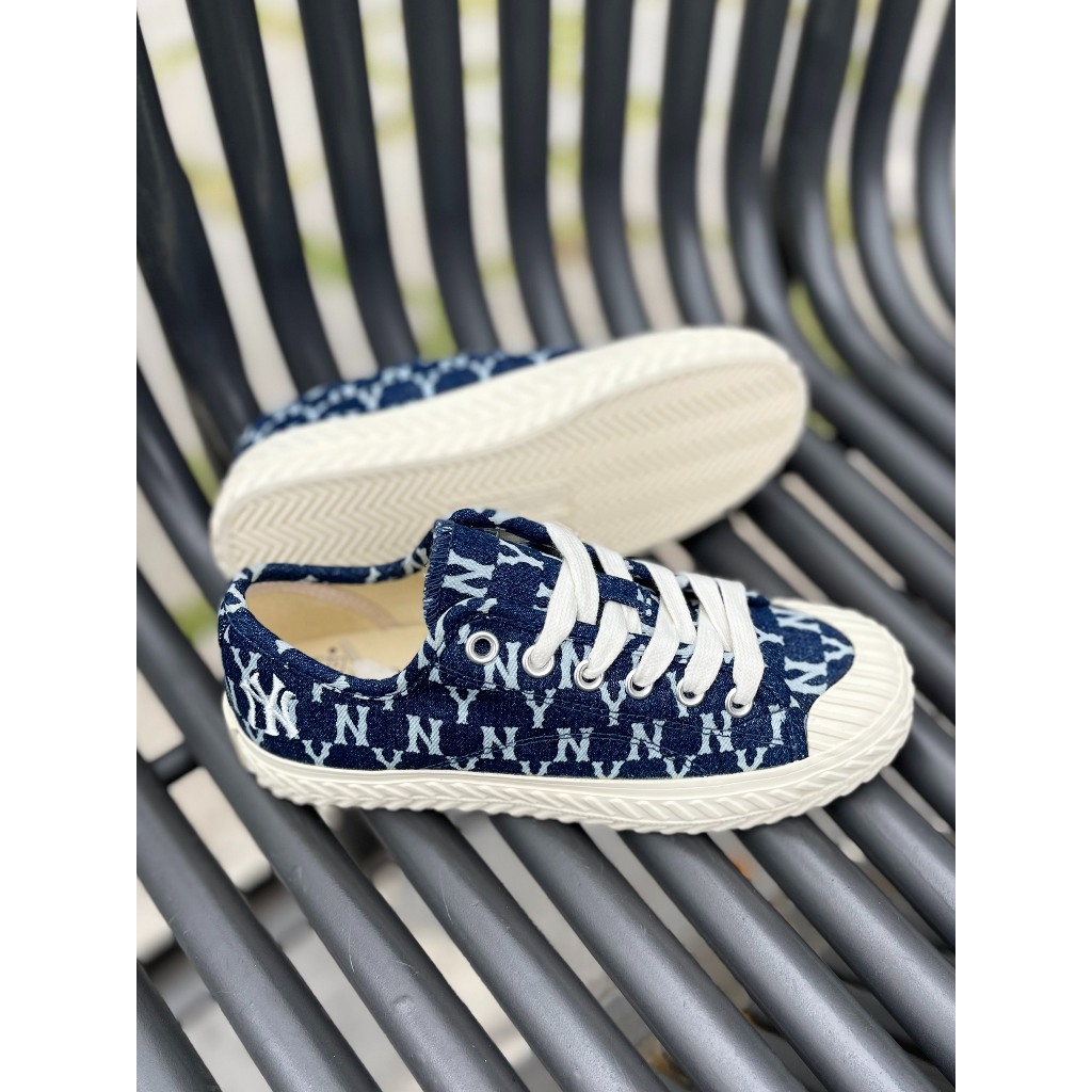 Giày MLB Playball Monogram xanh đậm chính hãng, giày bánh mì MLB logo NY thêu