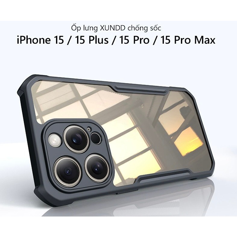 Ốp lưng Xundd iPhone 15 / iPhone 15 Pro / iPhone 15 Pro Max / iPhone 15 Plus, Mặt lưng mika trong su