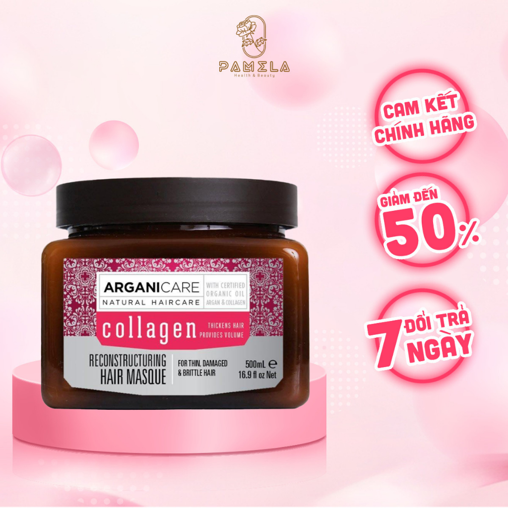 Kem ủ tóc Collagen Arganicare Hair Masque phục hồi tóc, cung cấp dưỡng chất và độ ẩm sâu cho sợi tóc 500ml