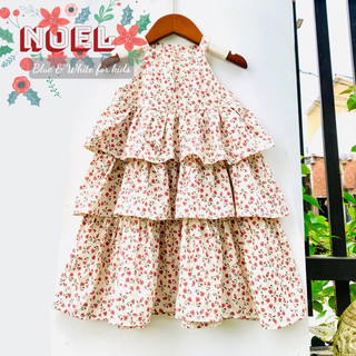 Đầm cho bé gái yếm tầng hoa nhí, chất lụa xước mềm mịn