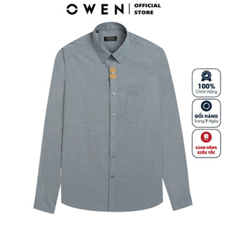 Áo sơ mi dài tay nam OWEN AR230609DT công sở chất sợi tre cao cấp màu slub xám đá regular fit tà lượn có túi
