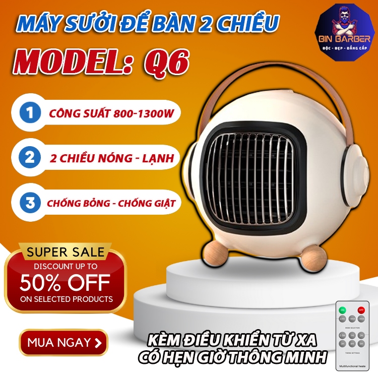 Quạt sưởi, Máy sưởi gốm 2 chiều nóng lạnh công suất 800W, công nghệ sưởi gốm không đốt oxy - Quạt sưởi mini để bàn