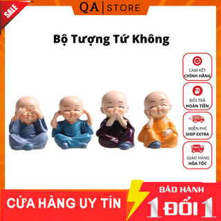 Bộ Tượng Chú Tiểu Hòa Thượng Tứ Không - Phật Phong Thủy Mini 4 Tư Thế, Trang Trí Xe Hơi, Để Bàn