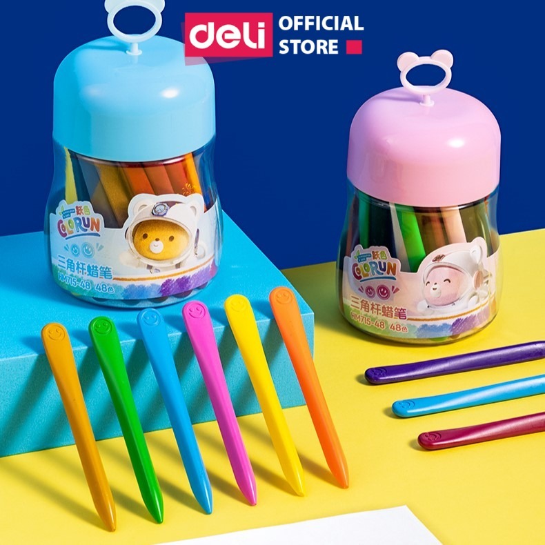 BÚT SÁP MÀU HỮU CƠ HỘP NHỰA DELI HM715, 12/24/36 MÀU, TÔ MÀU - VẼ TRANH VÀ AN TOÀN CHO BÉ