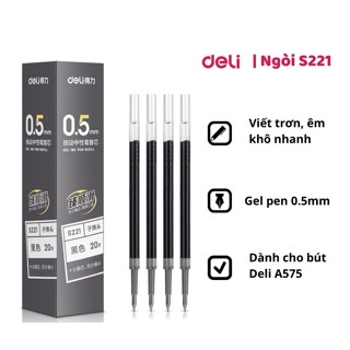  BỘ 5 NGÒI THAY MỰC ĐEN 0.5MM DELI S221 NGÒI GỐC CỦA BÚT DELI A575 