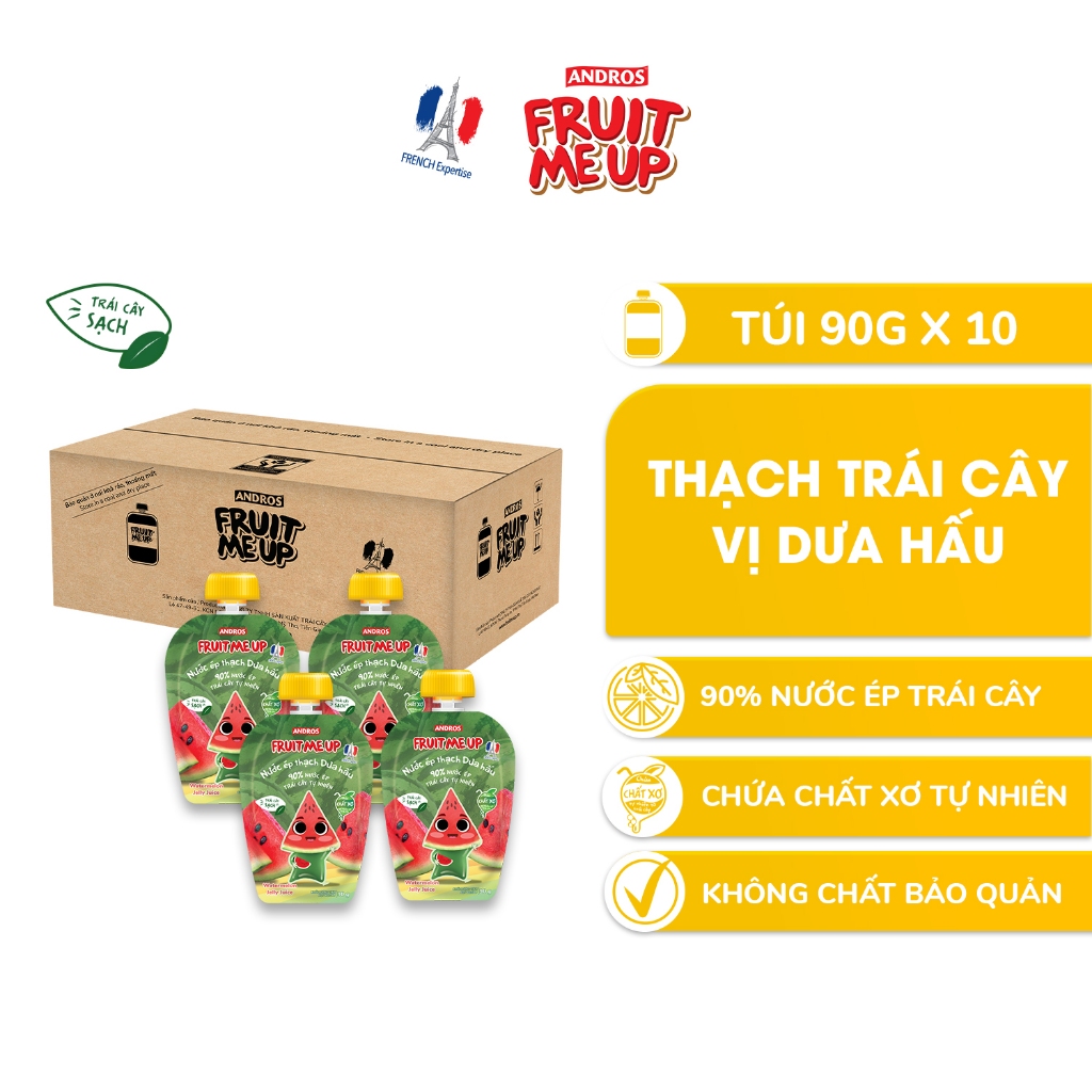 Combo 10 Túi Thạch Dưa Hấu - 90% Nước Ép Trái Cây Thật - ANDROS FRUIT ME UP- 90gx10