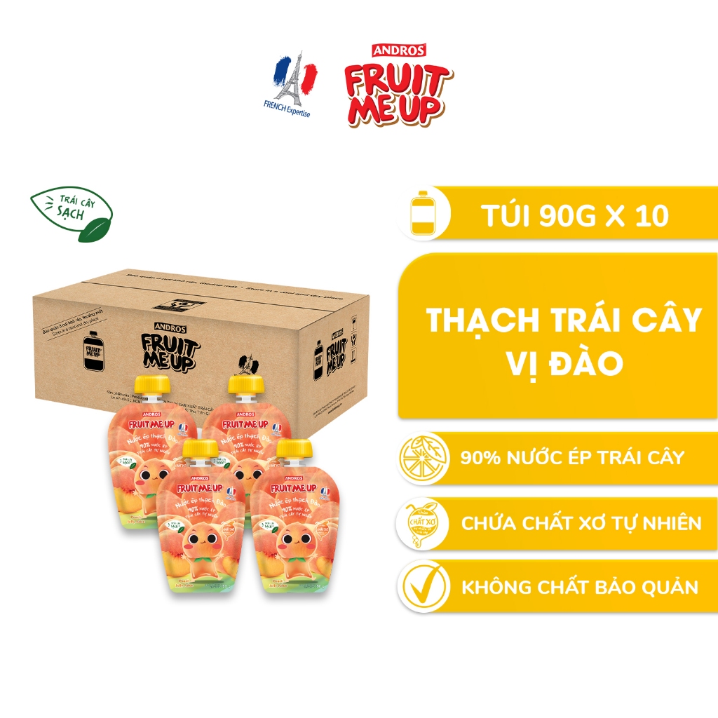 Combo 10 Túi Thạch Đào - 90% Nước Ép Trái Cây Thật - ANDROS FRUIT ME UP- 90gx10