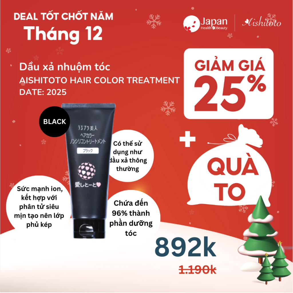 Dầu xả nhuộm tóc màu đen Aishitoto Hair Colour Treatment Black 200g