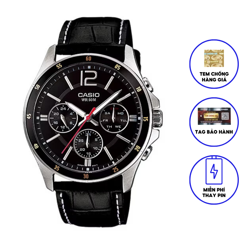 Đồng Hồ Nam Casio Dây Da MTP-1374L-1AV Chính Hãng