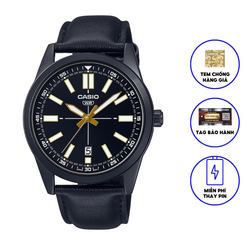 Đồng hồ nam dây da Casio MTP-VD02BL-1E chính hãng