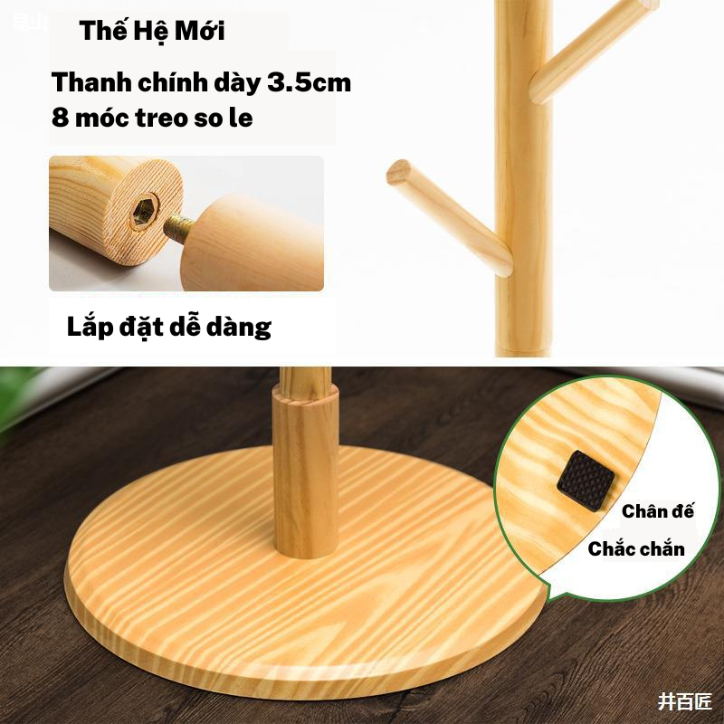 Cây Treo Quần Áo Đứng Bằng Gỗ Tự Nhiên Kiểu Dáng Hàn Quốc, Giá Treo Đồ Decor Phòng Ngủ, Phòng Khách, Văn Phòng, Homestay
