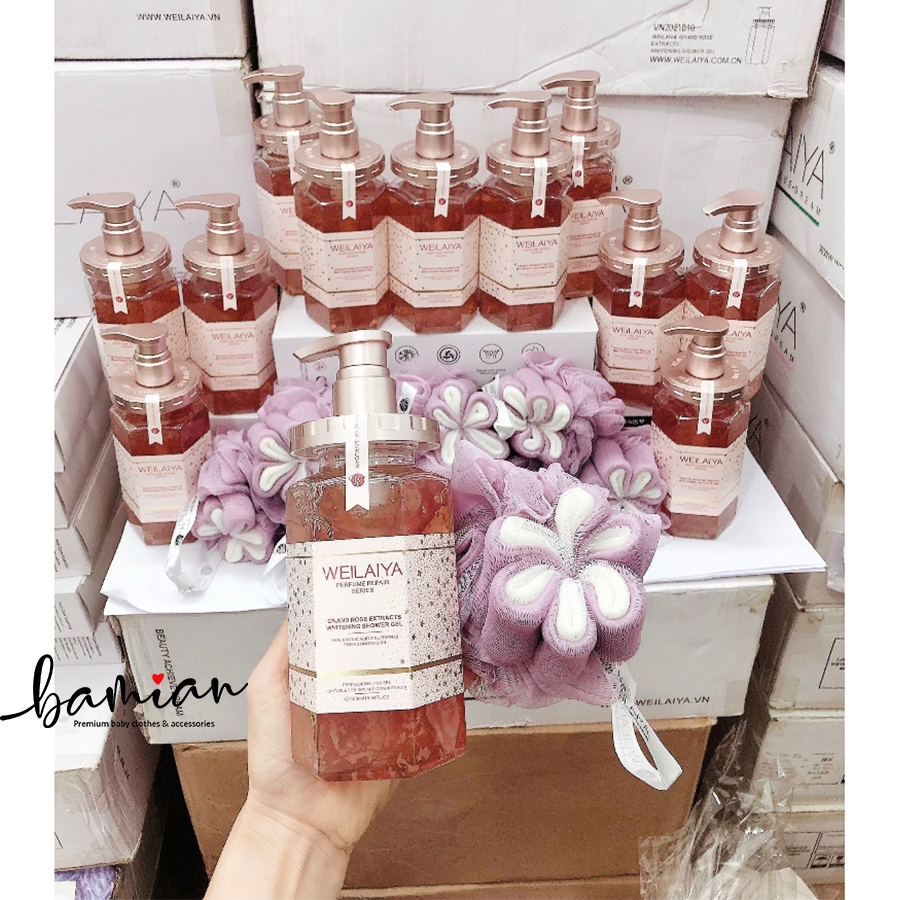 Sữa gel tắm trắng da WEILAIYA hương nước hoa hồng Damask dưỡng ẩm da trắng sáng mịn màng