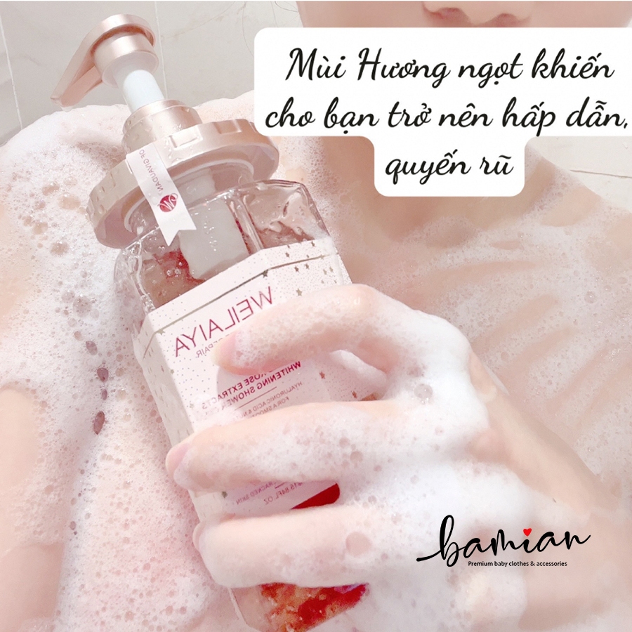 Sữa gel tắm trắng da WEILAIYA hương nước hoa hồng Damask dưỡng ẩm da trắng sáng mịn màng