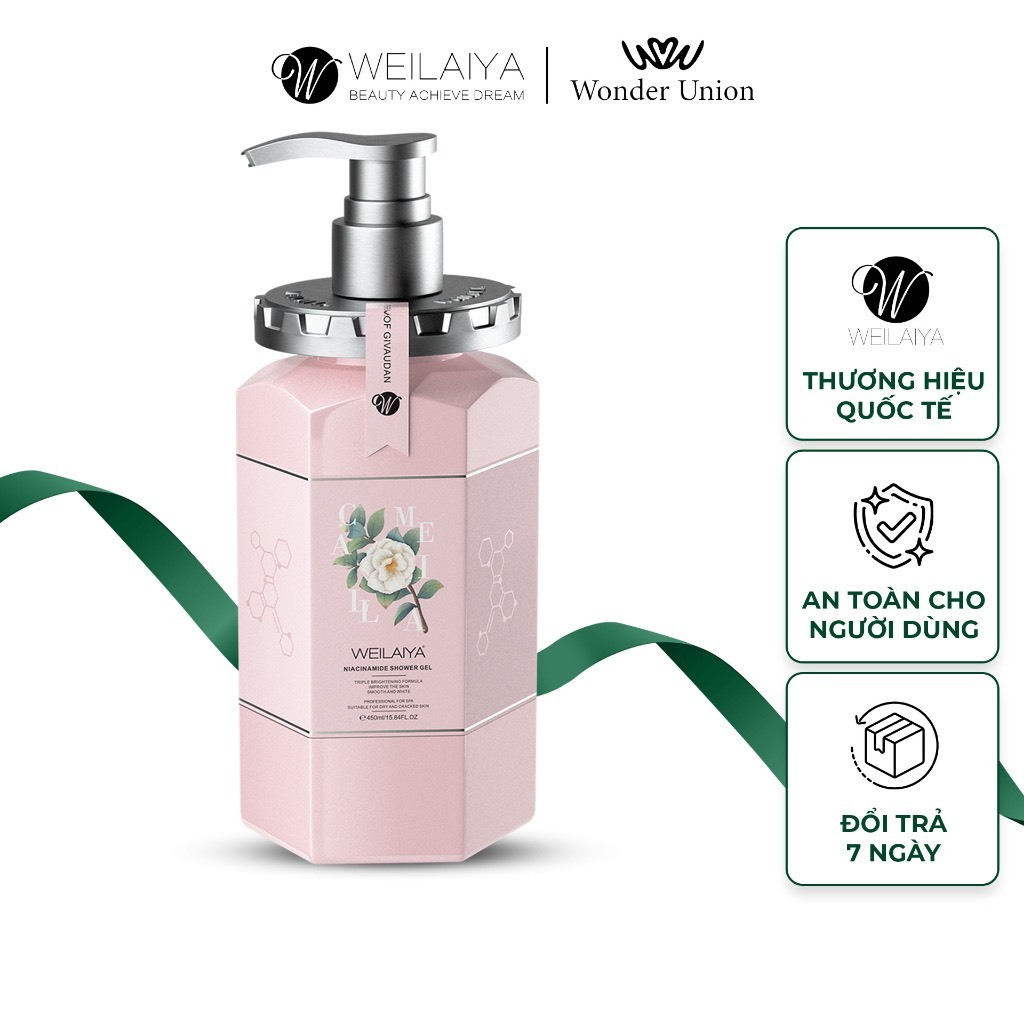 Sữa tắm trắng da, làm sạch da toàn thân Niacinamide Weilaiya thơm lâu phù hợp cho mọi loại da 450ml