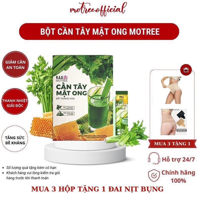 Cần Tây Mật Ong Motree - Giảm Cân Đẹp Da Detox Cơ Thể hộp 14 gói 50g ( Mua 3 tặng nịch bụng )