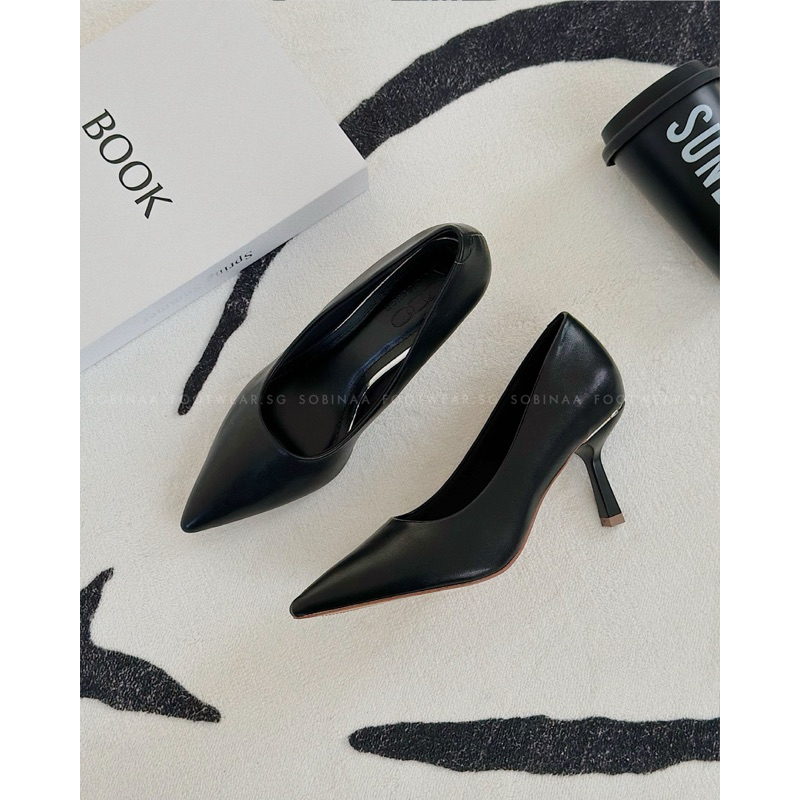 SOBINAA - GIÀY CAO GÓT NỮ MŨI NHỌN - GIÀY CAO GÓT NỮ GÓT NHỌN CAO 7 PHÂN SẴN MÀU KEM - ĐEN -TRẮNG