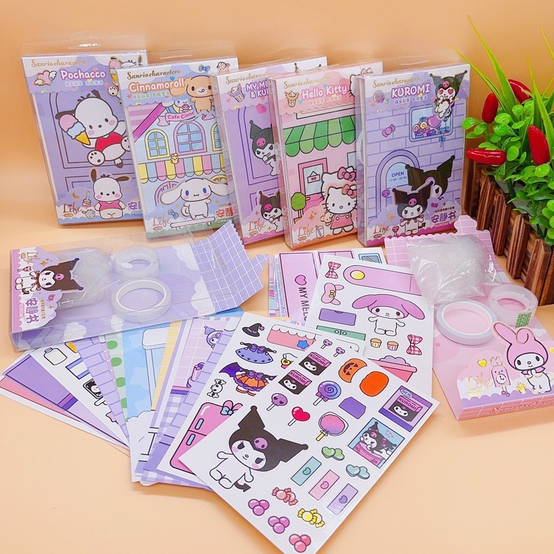 Đồ chơi DIY ngôi nhà băng keo cuốn sách yên tĩnh quà tặng trẻ em hoạt hình Sanrio Kuromi Melody Cinnamoroll Kitty