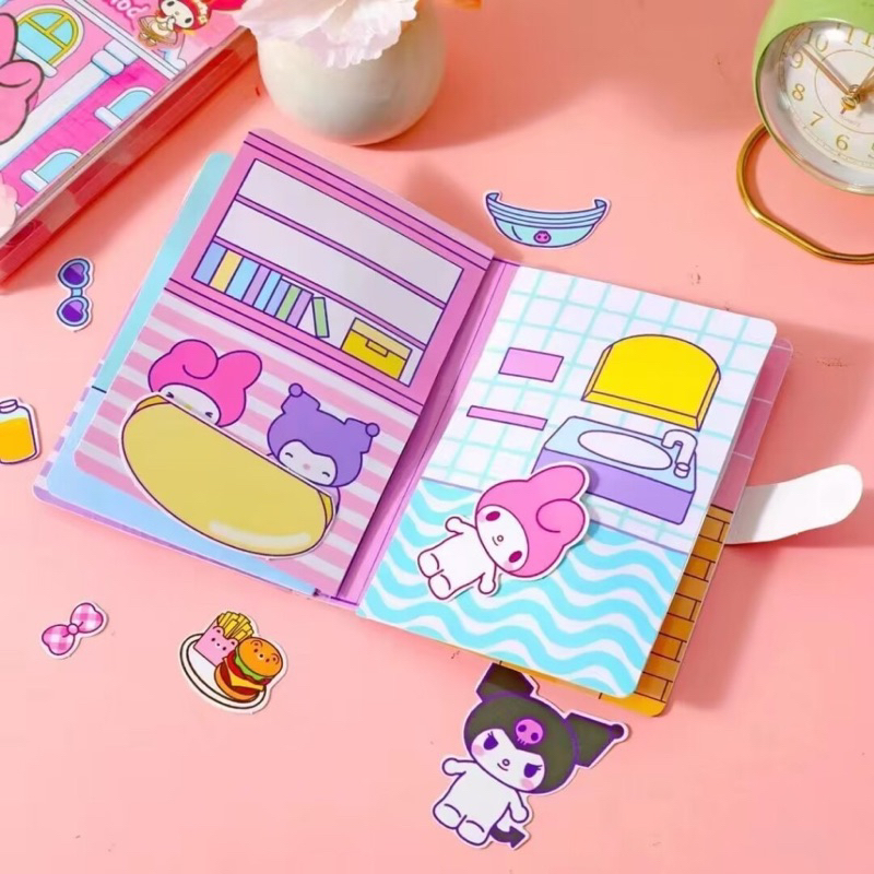 Đồ chơi DIY ngôi nhà băng keo cuốn sách yên tĩnh quà tặng trẻ em hoạt hình Sanrio Kuromi Melody Cinnamoroll Kitty