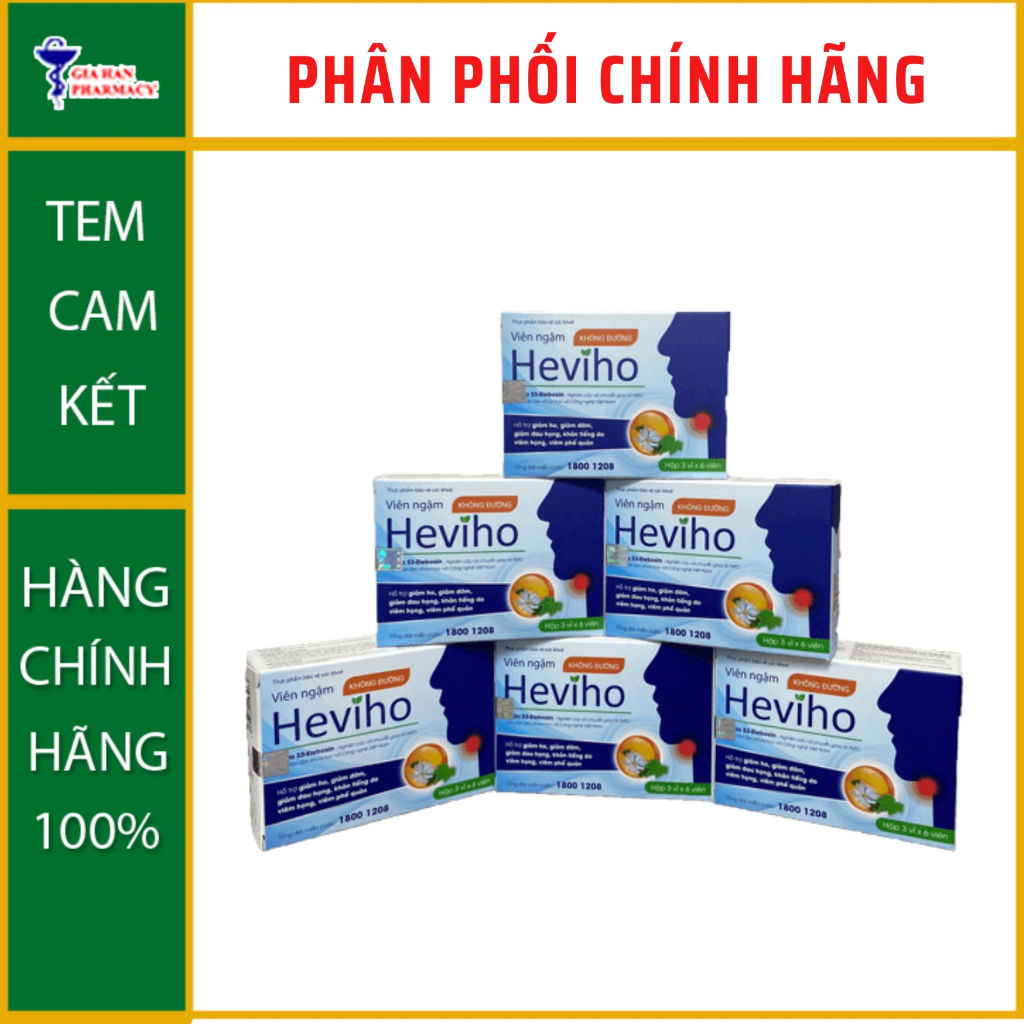 Heviho giúp giảm ho khan, ho có đờm, đau rát họng (hộp 18 viên ngậm) - NT Gia Hân