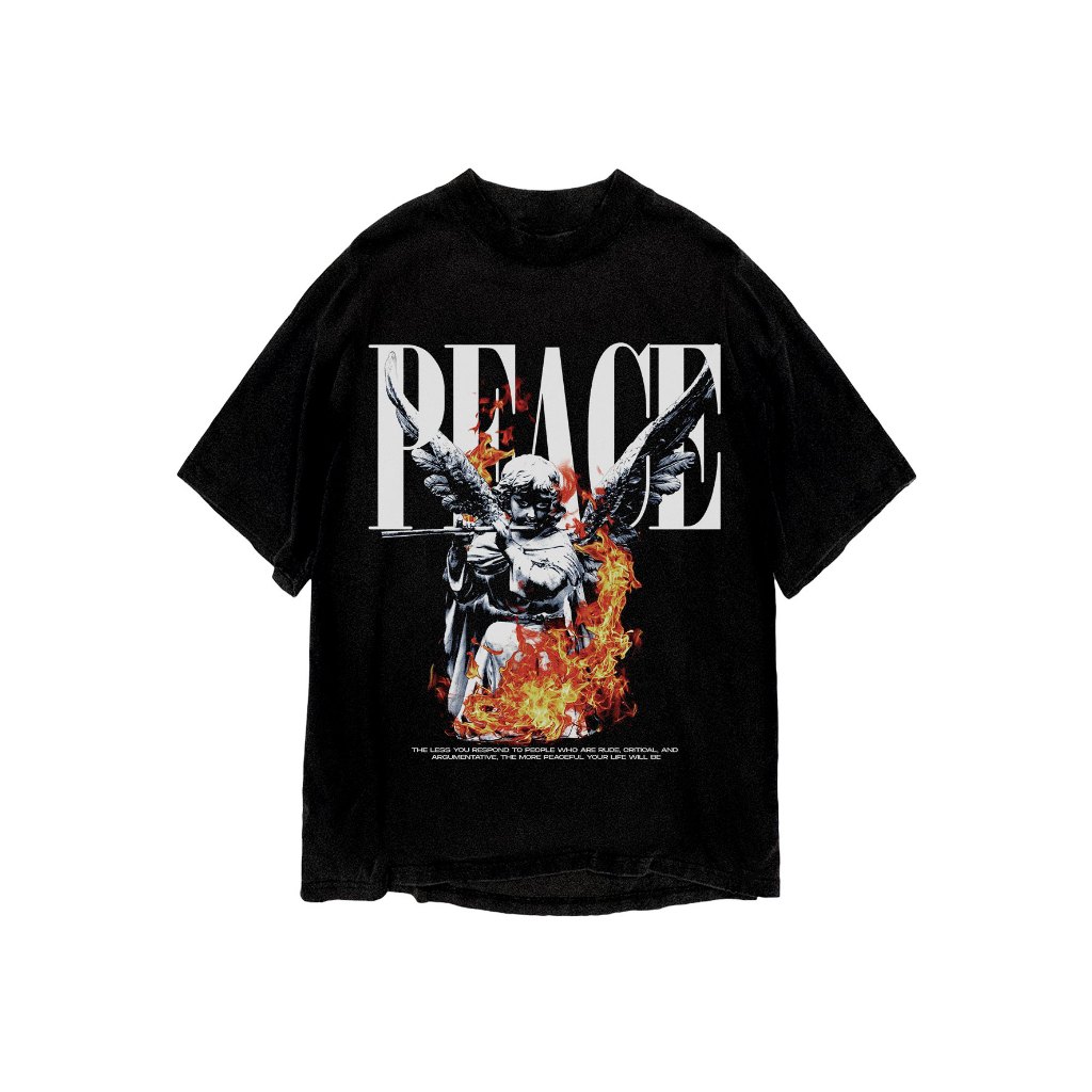 Áo thun in hình unisex nam nữ teeholic cotton cao cấp phong cách retro y2k thiên thần màu đen trắng THS271123_155