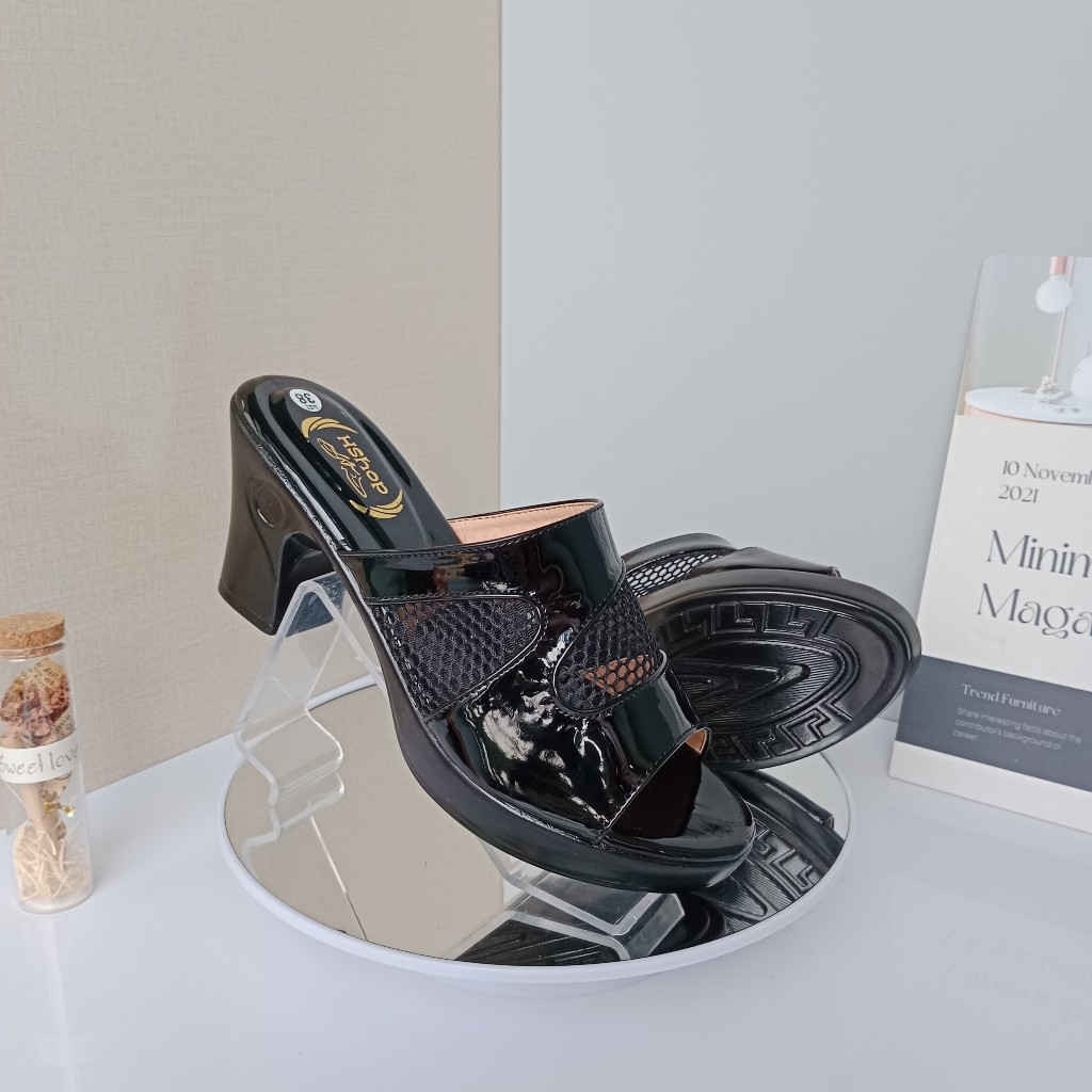 Dép cao gót nữ mẫu quai lưới pha da gót vuông 3 phân, 5 phân, 7 phân và 8 phân bền đẹp, Thời Trang KH07 mẫu quai lưới