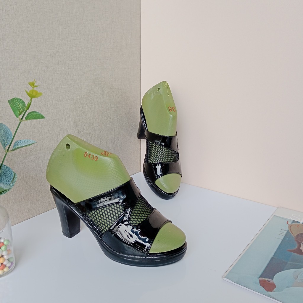 Dép cao gót nữ mẫu quai lưới pha da gót vuông 3 phân, 5 phân, 7 phân và 8 phân bền đẹp, Thời Trang KH07 mẫu quai lưới