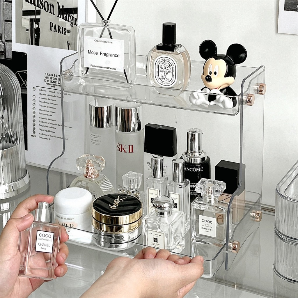  Kệ đựng mĩ phẩm  nước hoa để bàn 2 tầng khay đựng mỹ phẩm khay đựng đồ đa năng chất nhựa trong suốt BOKI HOUSE 