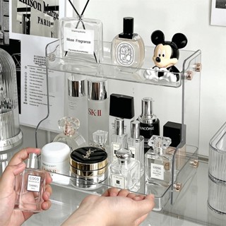 Kệ đựng mĩ phẩm , nước hoa để bàn 2 tầng khay đựng mỹ phẩm, khay đựng đồ đa năng chất nhựa trong suốt BOKI HOUSE