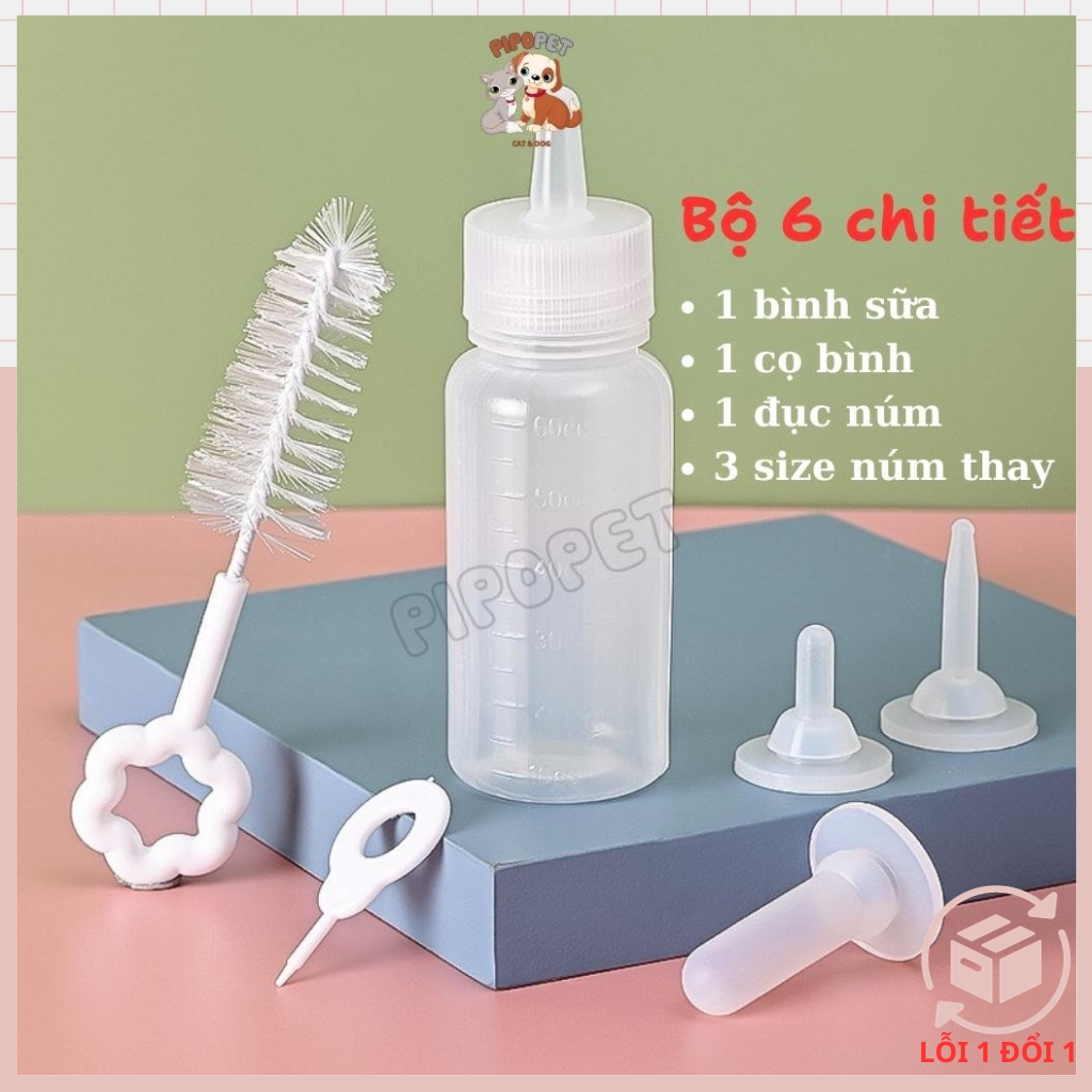 Bình Sữa Cho Mèo Con, Bình Sữa Cho Chó Con Chất Liệu An Toàn Kèm Phụ Kiện - Pipopet