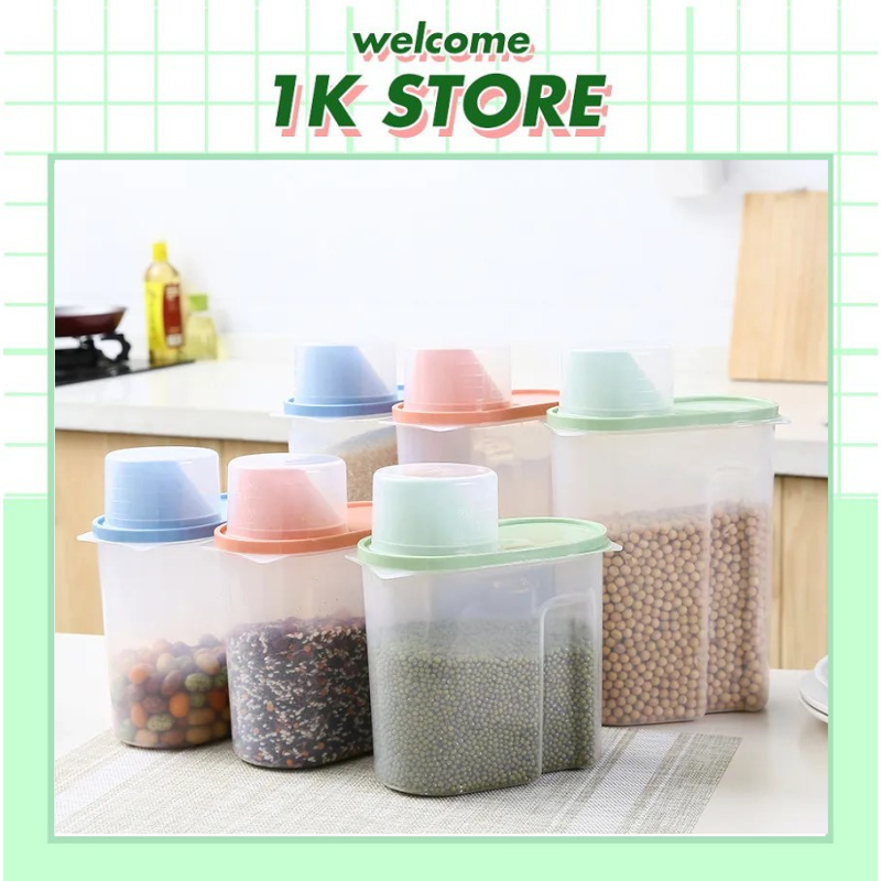 Hộp đựng hạt ngũ cốc gạo đỗ nhựa, nắp đậy kín an toàn, Hộp đựng thức ăn cho thú cưng, Hộp đựng dung tích 1.9L và 2.5L
