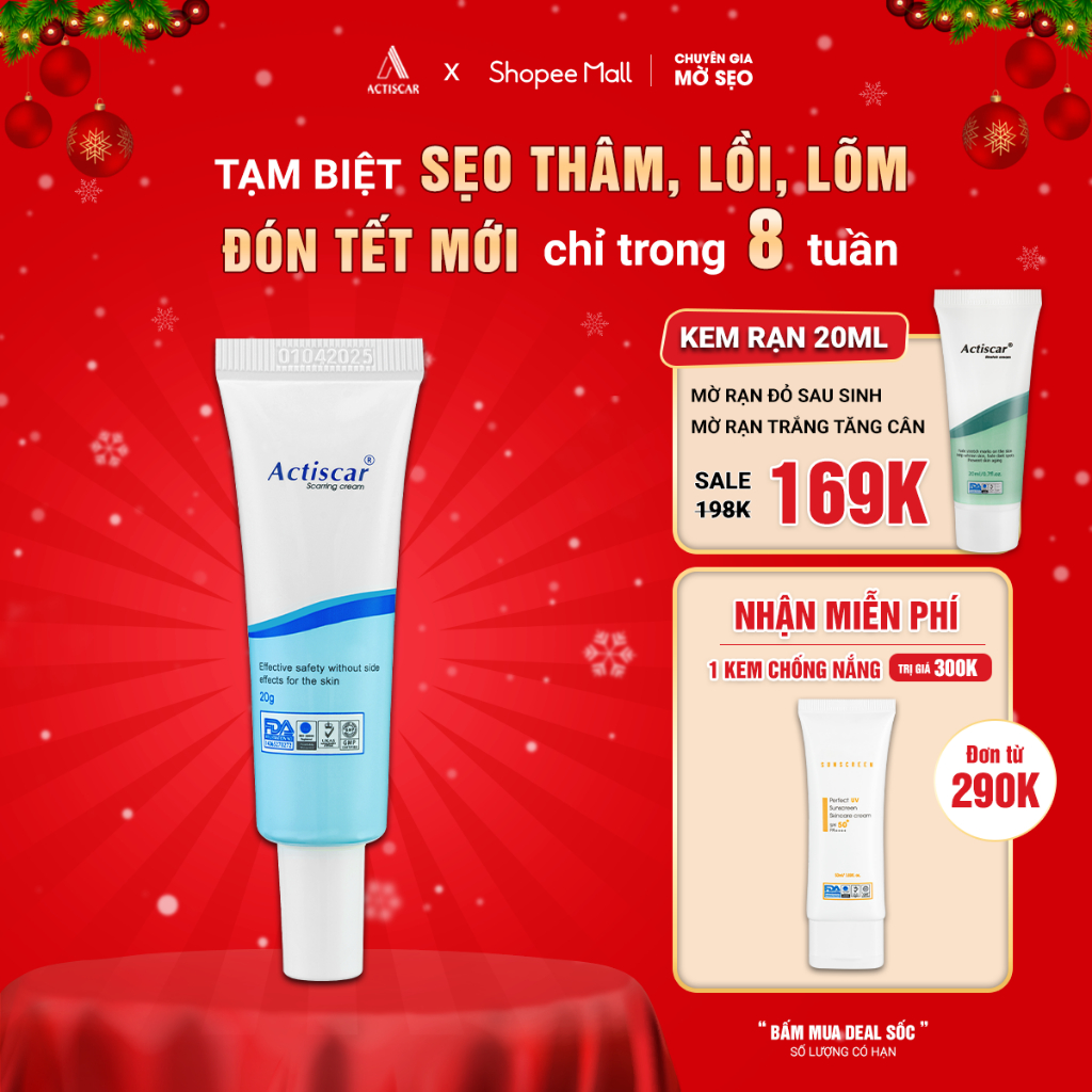 Kem Sẹo Actiscar Làm Xẹp Sẹo Lồi, Cải Thiện Sẹo Lõm, Sẹo Bỏng Và Sẹo Thâm 20g