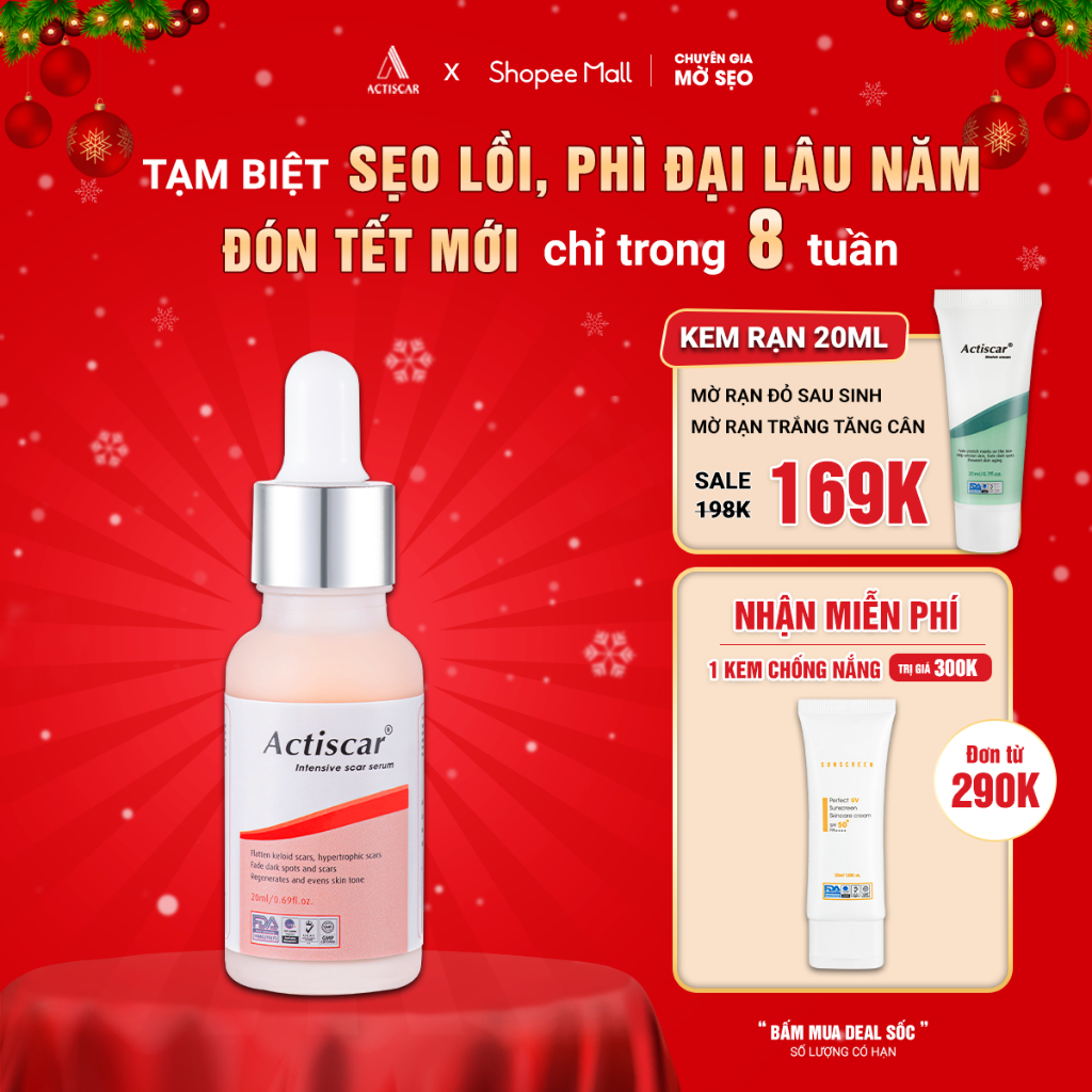 Serum Actiscar Xóa Mờ Sẹo Lồi To, Sẹo Phì Đại, Hỗ Trợ Làm Mềm Sẹo, Phẳng Sẹo Và Giảm Thâm 20ml