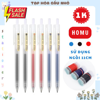  Bút bi mực gel  HOMU thân nhám ngòi 0.5mm 3 màu muc Xanh Đỏ Đen mực viết trơn đều  taphoagaunho  