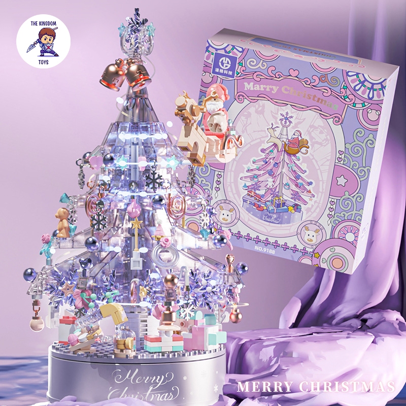 Đồ Chơi Lắp Ráp Noel Mô Hình Cây Thông Pha Lê Tím Giáng Sinh Có Nhạc Và Đèn Phát Sáng Merry Christmas 9188