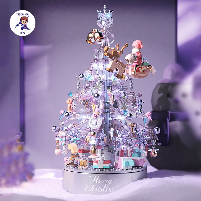 Đồ Chơi Lắp Ráp Noel Mô Hình Cây Thông Pha Lê Tím Giáng Sinh Có Nhạc Và Đèn Phát Sáng Merry Christmas 9188