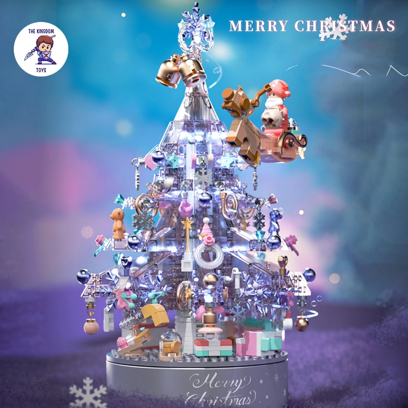 Đồ Chơi Lắp Ráp Noel Mô Hình Cây Thông Pha Lê Tím Giáng Sinh Có Nhạc Và Đèn Phát Sáng Merry Christmas 9188
