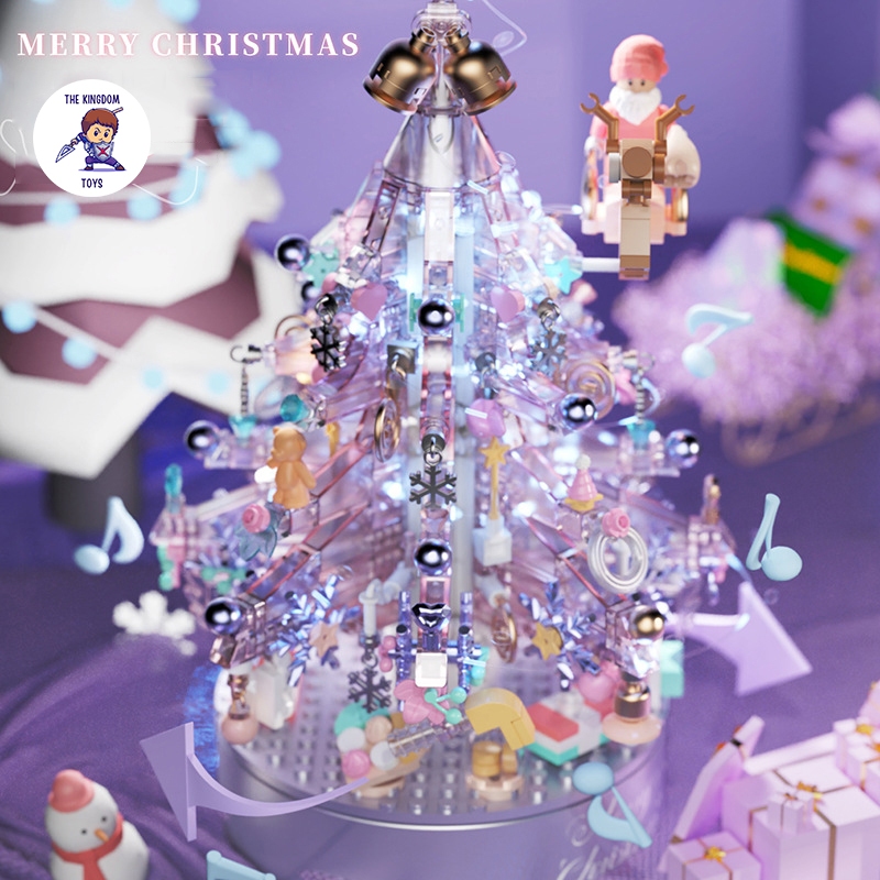 Đồ Chơi Lắp Ráp Noel Mô Hình Cây Thông Pha Lê Tím Giáng Sinh Có Nhạc Và Đèn Phát Sáng Merry Christmas 9188