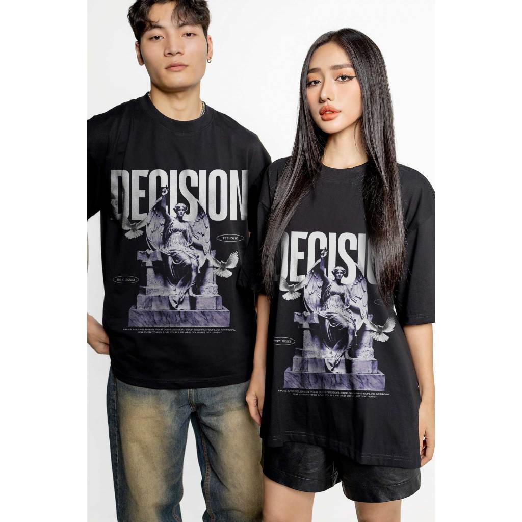 Áo thun in hình unisex nam nữ teeholic cotton cao cấp phong cách retro y2k thiên thần la mã màu đen trắng THS271123_156